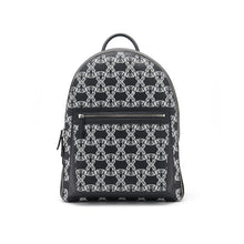 Load image into Gallery viewer, Black Backpack Michelangelo in Grained Leather With White Logo Pattern