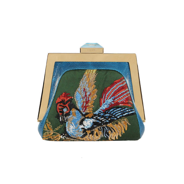 Cargar imagen en el visor de la galería, Small Mydas in “Birds” Green Embroidered Lampas