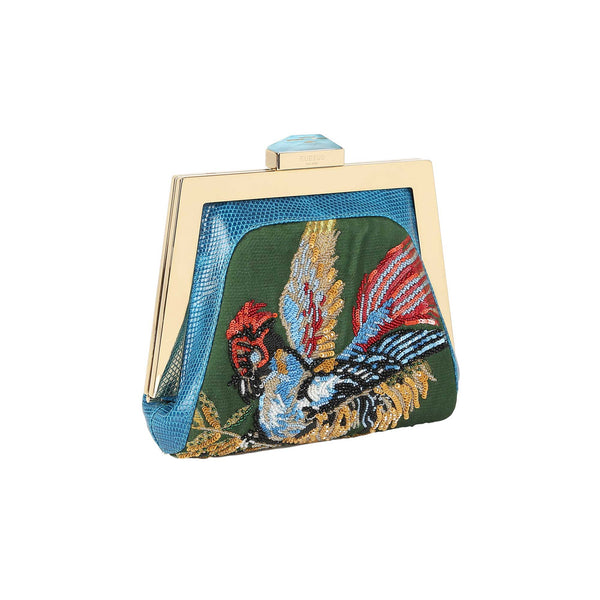 Cargar imagen en el visor de la galería, Small Mydas in “Birds” Green Embroidered Lampas