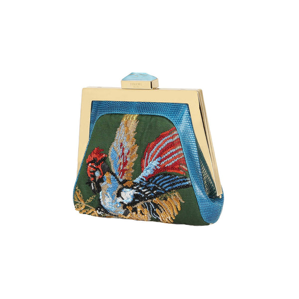 Cargar imagen en el visor de la galería, Small Mydas in “Birds” Green Embroidered Lampas