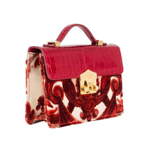 Load image into Gallery viewer, Small Flash Natale Bag in Grottesche Velvet and Red Crocodile