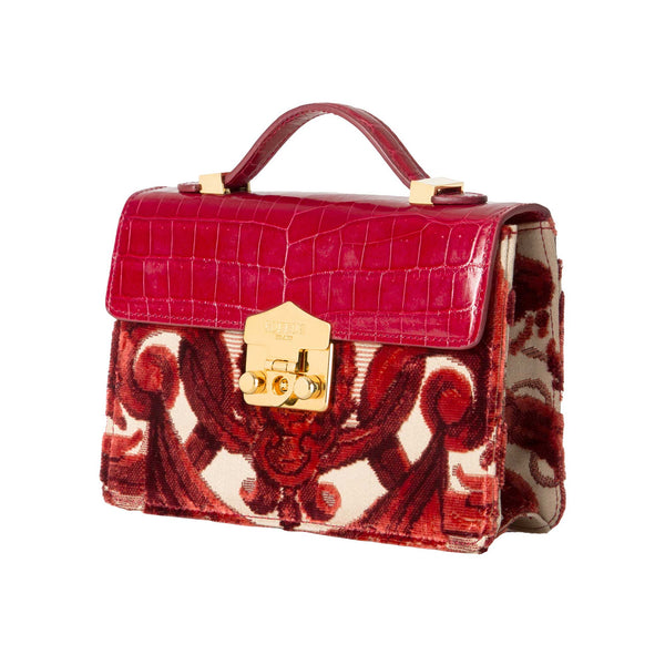 Load image into Gallery viewer, Small Flash Natale Bag in Grottesche Velvet and Red Crocodile