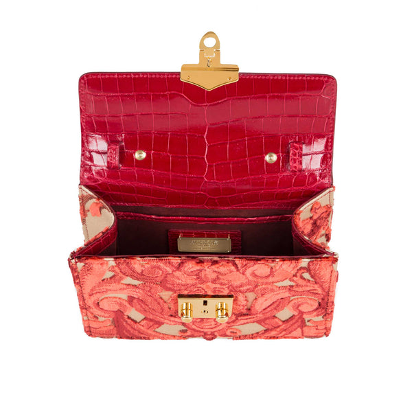 Load image into Gallery viewer, Small Flash Natale Bag in Grottesche Velvet and Red Crocodile
