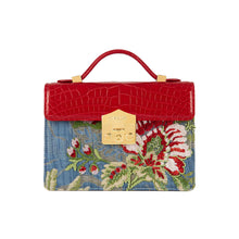 Load image into Gallery viewer, Small Flash Natale Bag in Red and Light Blue Lampas with embroidery