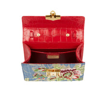 Load image into Gallery viewer, Small Flash Natale Bag in Red and Light Blue Lampas with embroidery