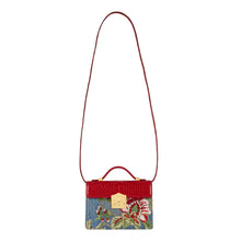 Load image into Gallery viewer, Small Flash Natale Bag in Red and Light Blue Lampas with embroidery