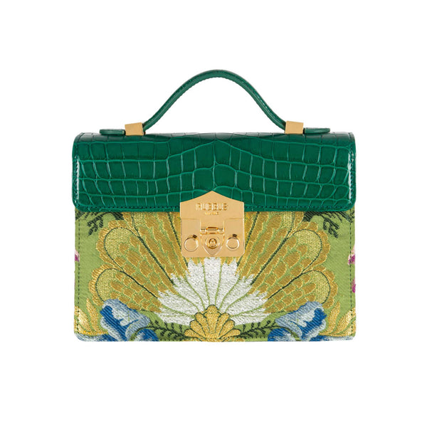 Load image into Gallery viewer, Small Flash Natale Bag in Green Jacquard
