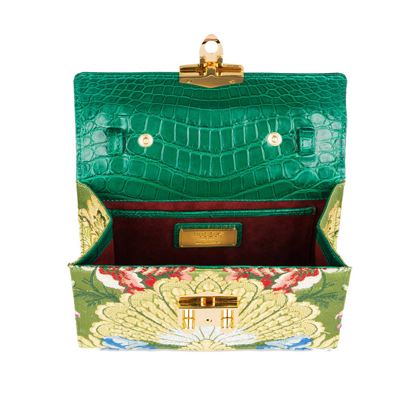Load image into Gallery viewer, Small Flash Natale Bag in Green Jacquard