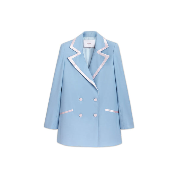 Load image into Gallery viewer, Baby Blue Wool Satin Oversized Blazer