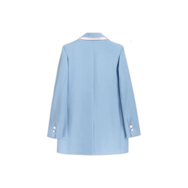 Load image into Gallery viewer, Baby Blue Wool Satin Oversized Blazer
