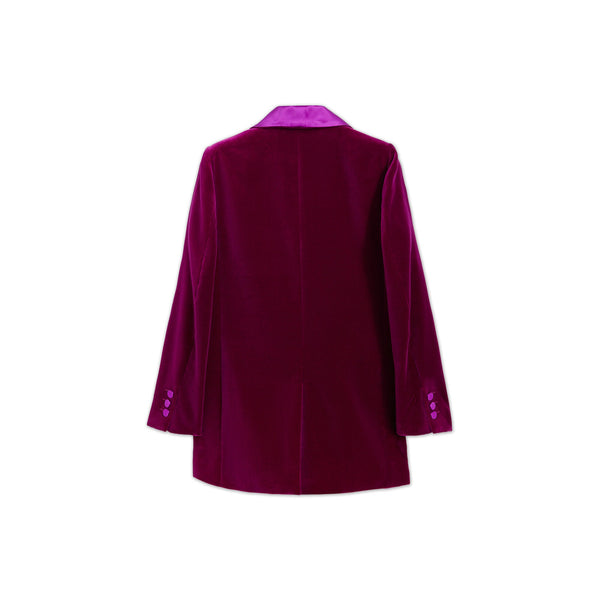 Load image into Gallery viewer, Fuchsia Maxi Silk Rever Double Breasted Blazer