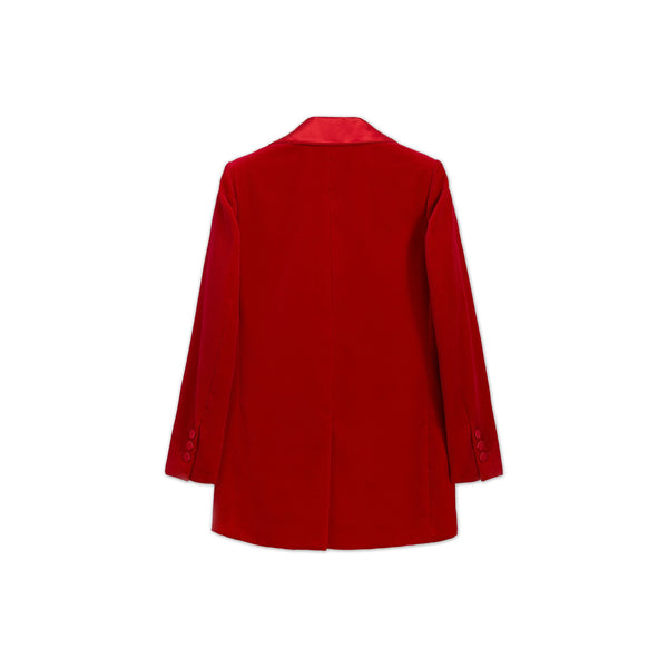 Cargar imagen en el visor de la galería, Red Maxi Silk Rever Double Breasted Blazer