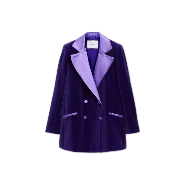Cargar imagen en el visor de la galería, Violet Maxi Silk Rever Double Breasted Blazer