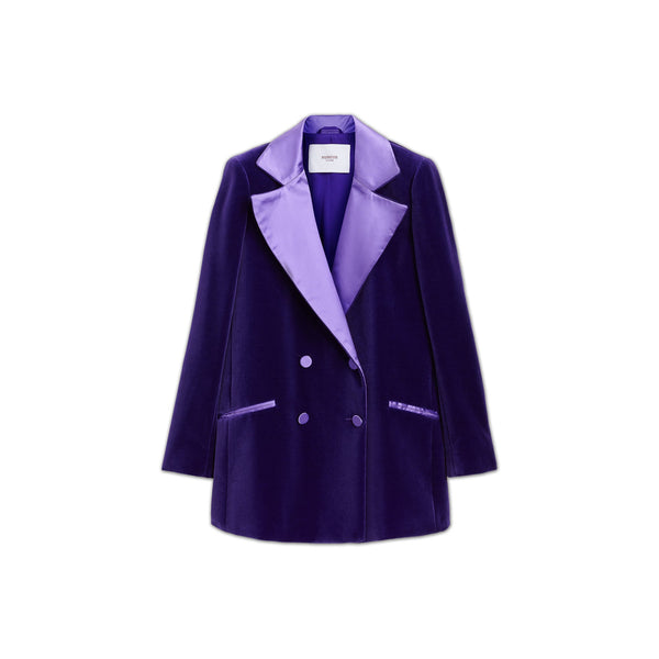 Load image into Gallery viewer, Violet Maxi Silk Rever Double Breasted Blazer
