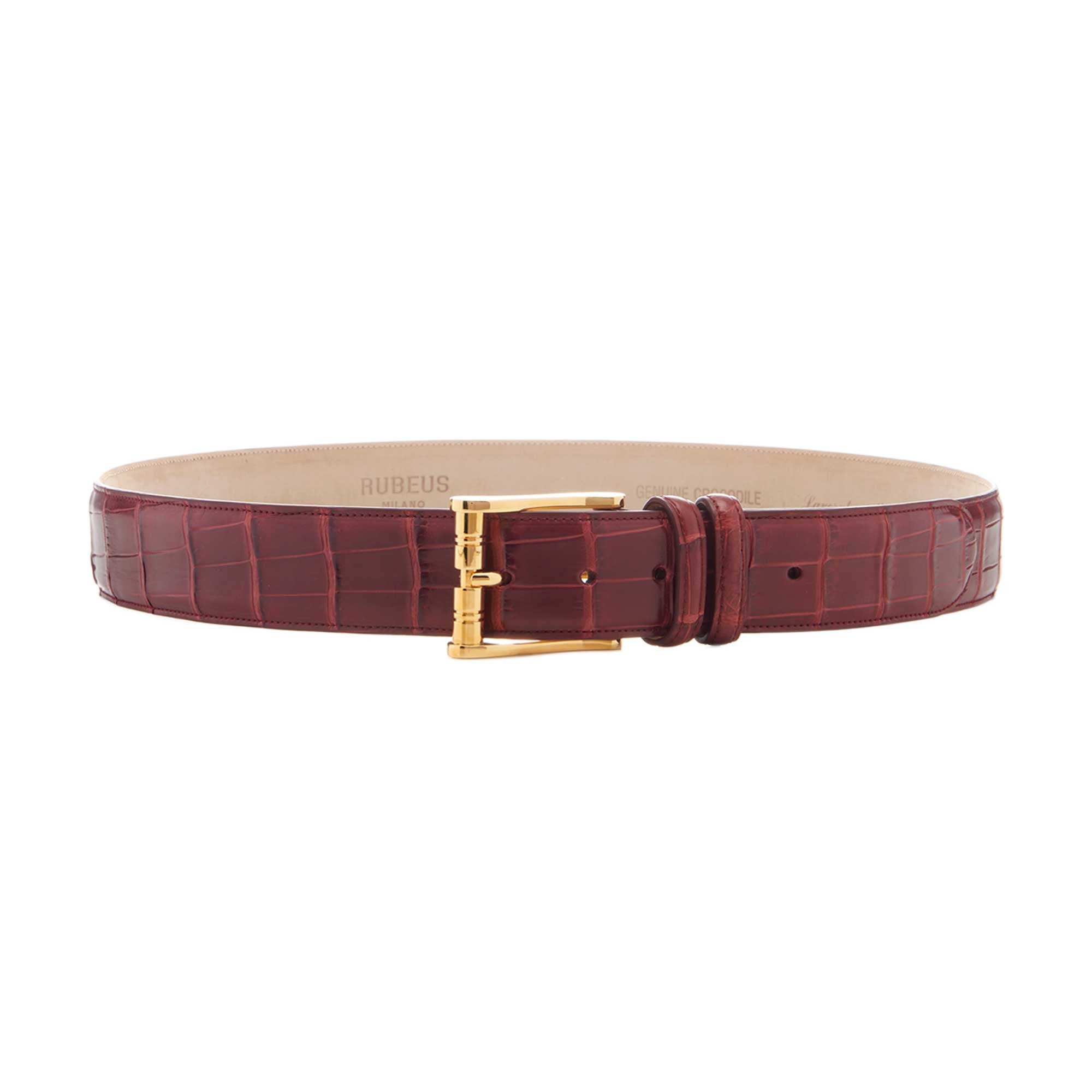 Brioni belt, handmade in Italy, Maroon crocodile. Luxury crocodile bordeaux belt with free customization | BRUCLE main image 4