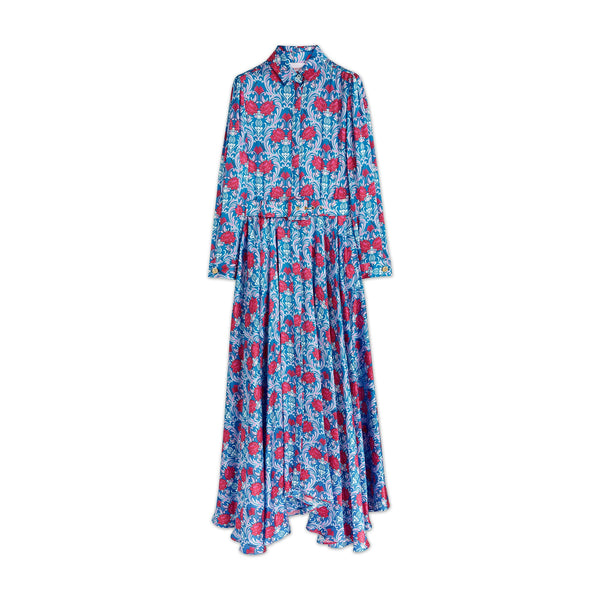 Load image into Gallery viewer, Blue Silk Flower Print Dress