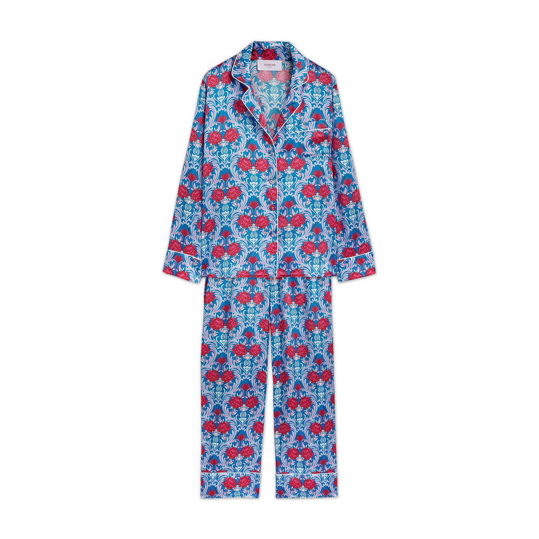 Blue Silk Flower Print Pijama