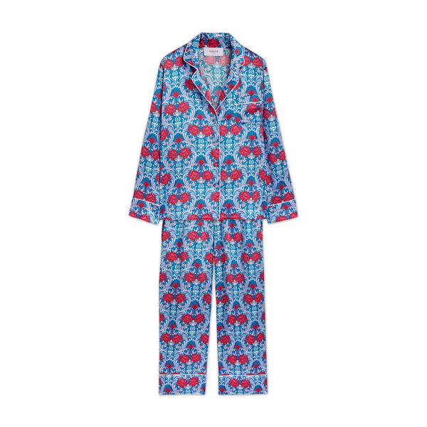 Load image into Gallery viewer, Blue Silk Flower Print Pijama