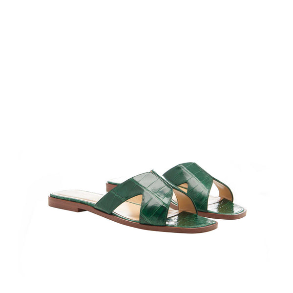 Load image into Gallery viewer, Emerald Crocodile Butterfly Sandals