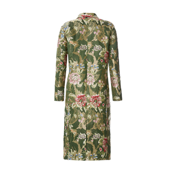 Load image into Gallery viewer, Double Breasted Coat In Emerald Lamé Lampas Brocade