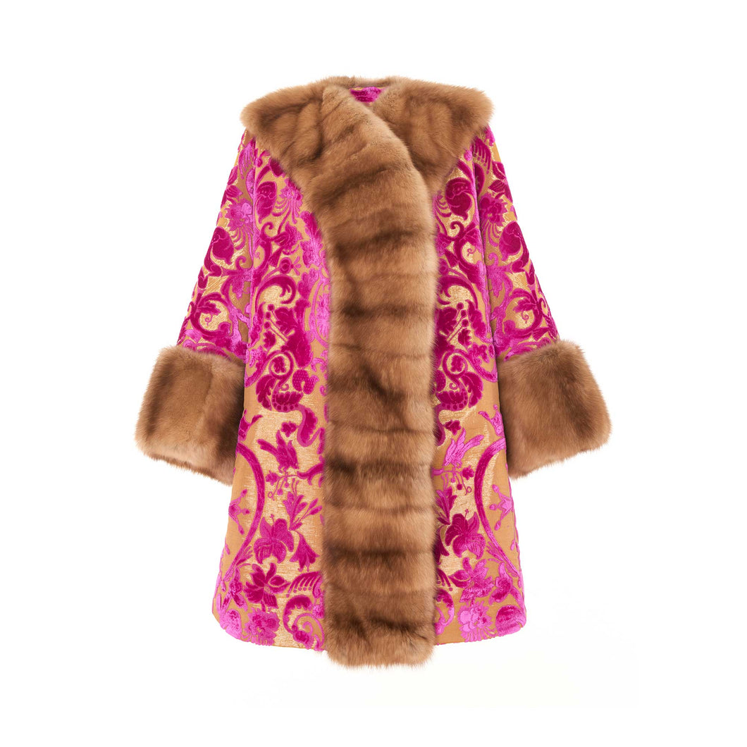 Tsarina Coat In Fuchsia Soprarizzo Antenore Velvet And Sable Fur