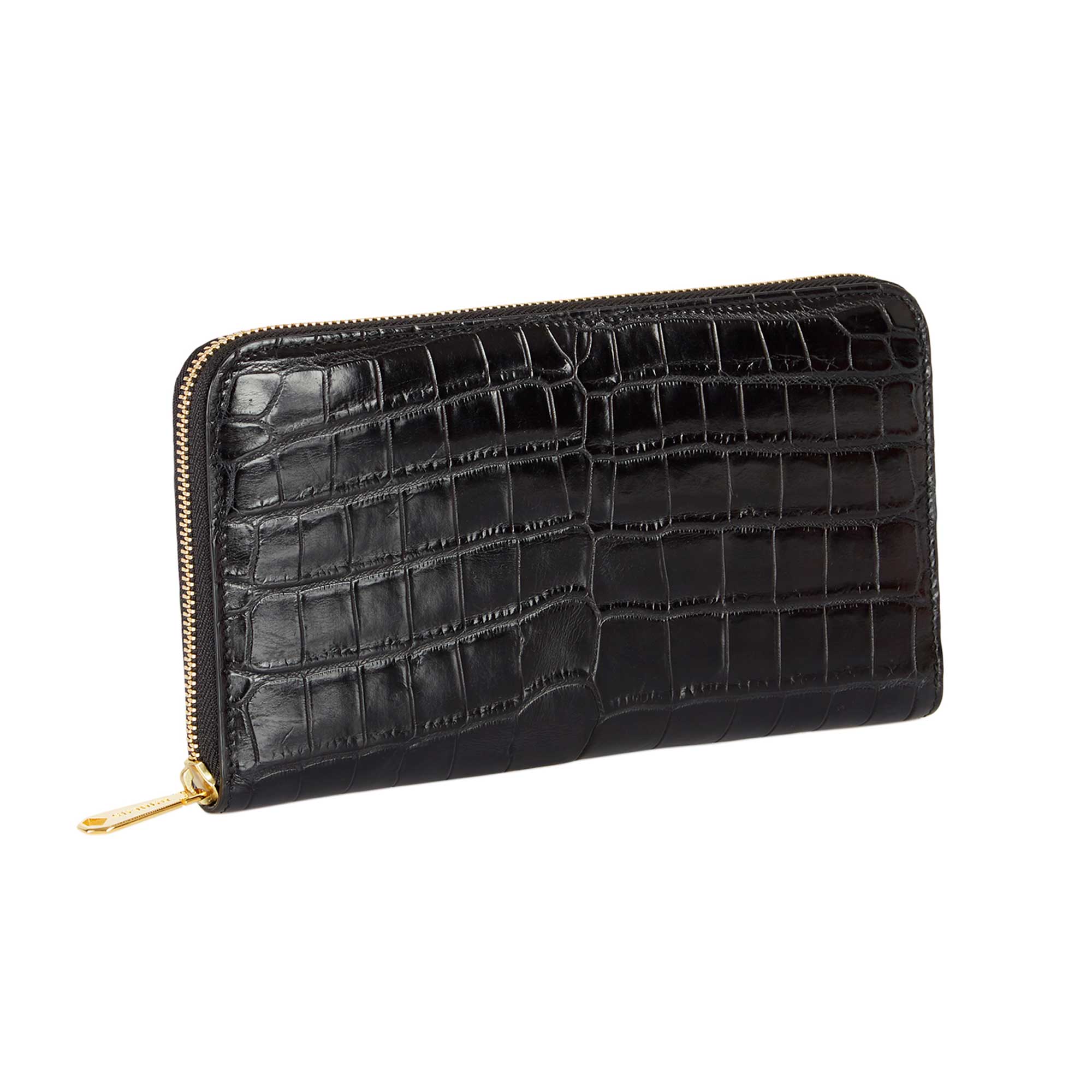 Black Crocodile Zip-Around Womens Wallet1