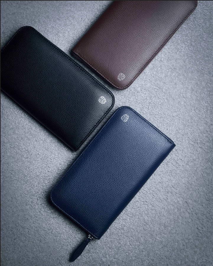 Brown Zip-Around Wallet in Grained Leather