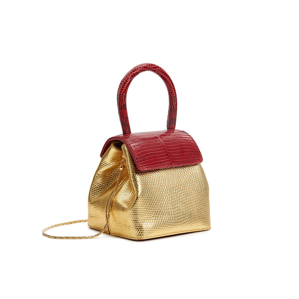 Load image into Gallery viewer, Red-Gold  Mini Liza Top-Handle Bag
