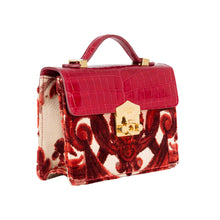 Load image into Gallery viewer, Small Flash Natale Bag in Grottesche Velvet and Red Crocodile
