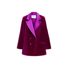 Load image into Gallery viewer, Fuchsia Maxi Silk Rever Double Breasted Blazer
