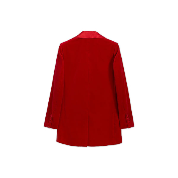 Load image into Gallery viewer, Red Maxi Silk Rever Double Breasted Blazer
