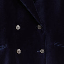 Load image into Gallery viewer, Blue Double Breasted Velvet Blazer
