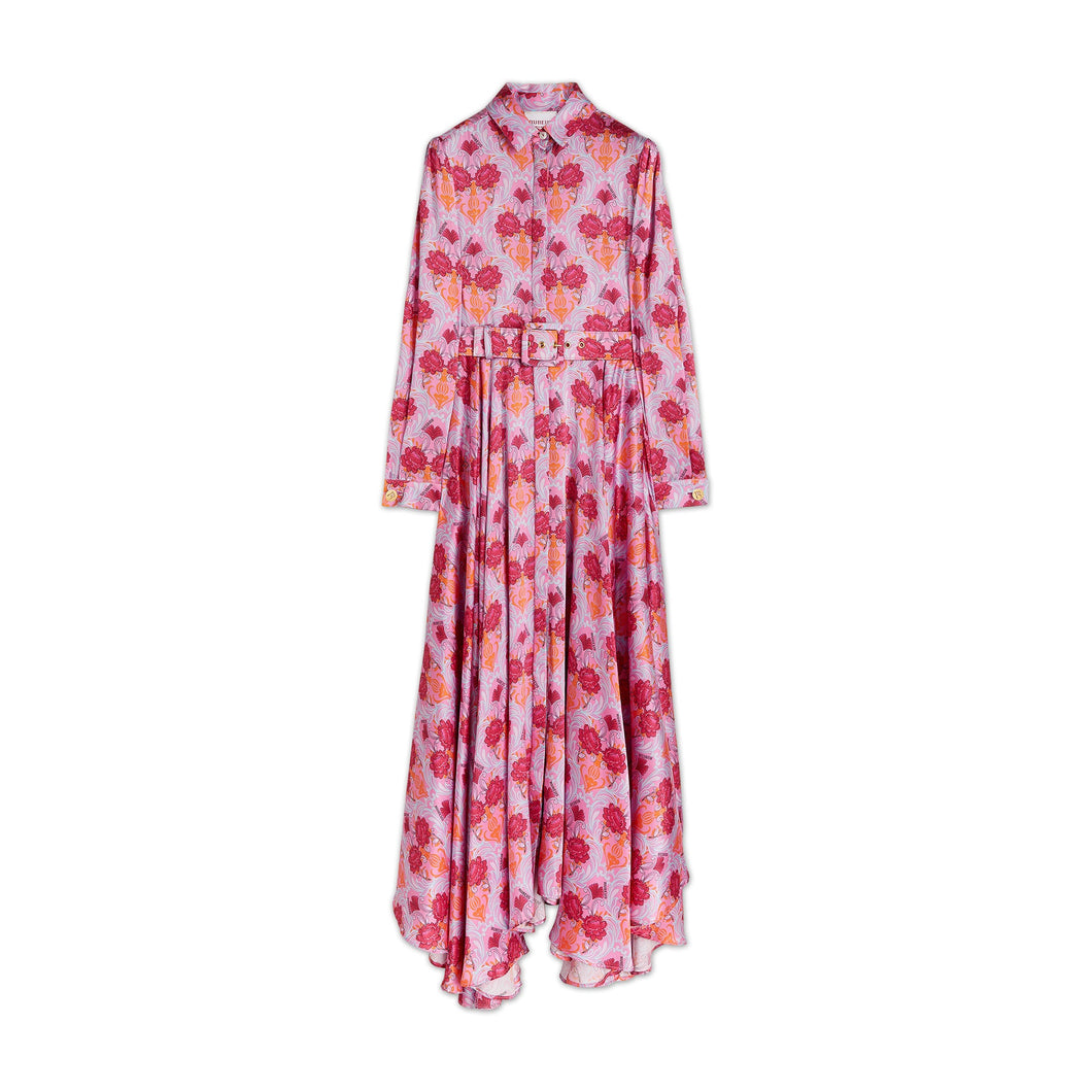 Pink Silk Flower Print Dress