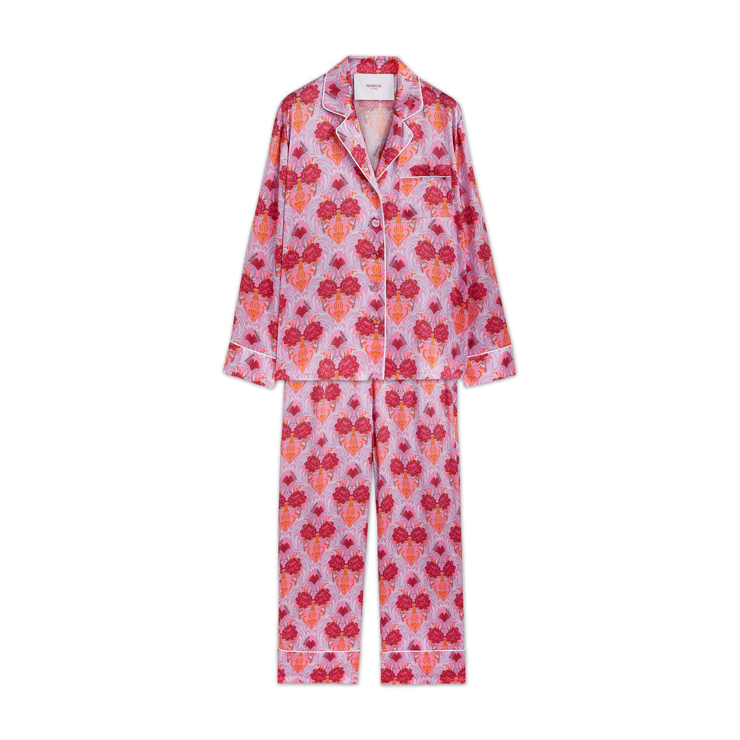 Pink Silk Flower Print Pijama