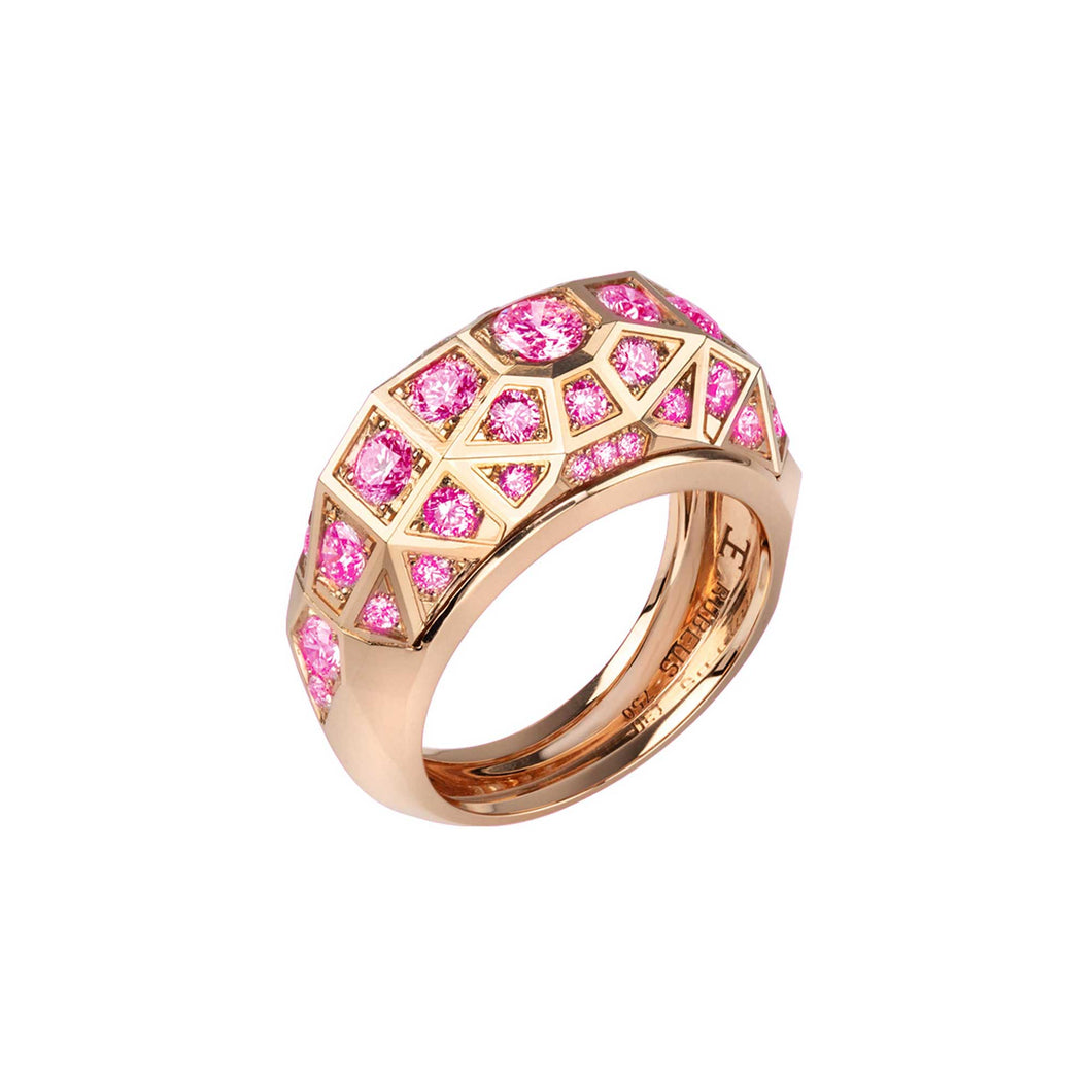 Rose Gold Pink Sapphires Duomo Ring Full Pave