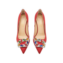 Load image into Gallery viewer, Tutti Frutti Decollete 75

Red Satin Jewel Buckle Pumps
