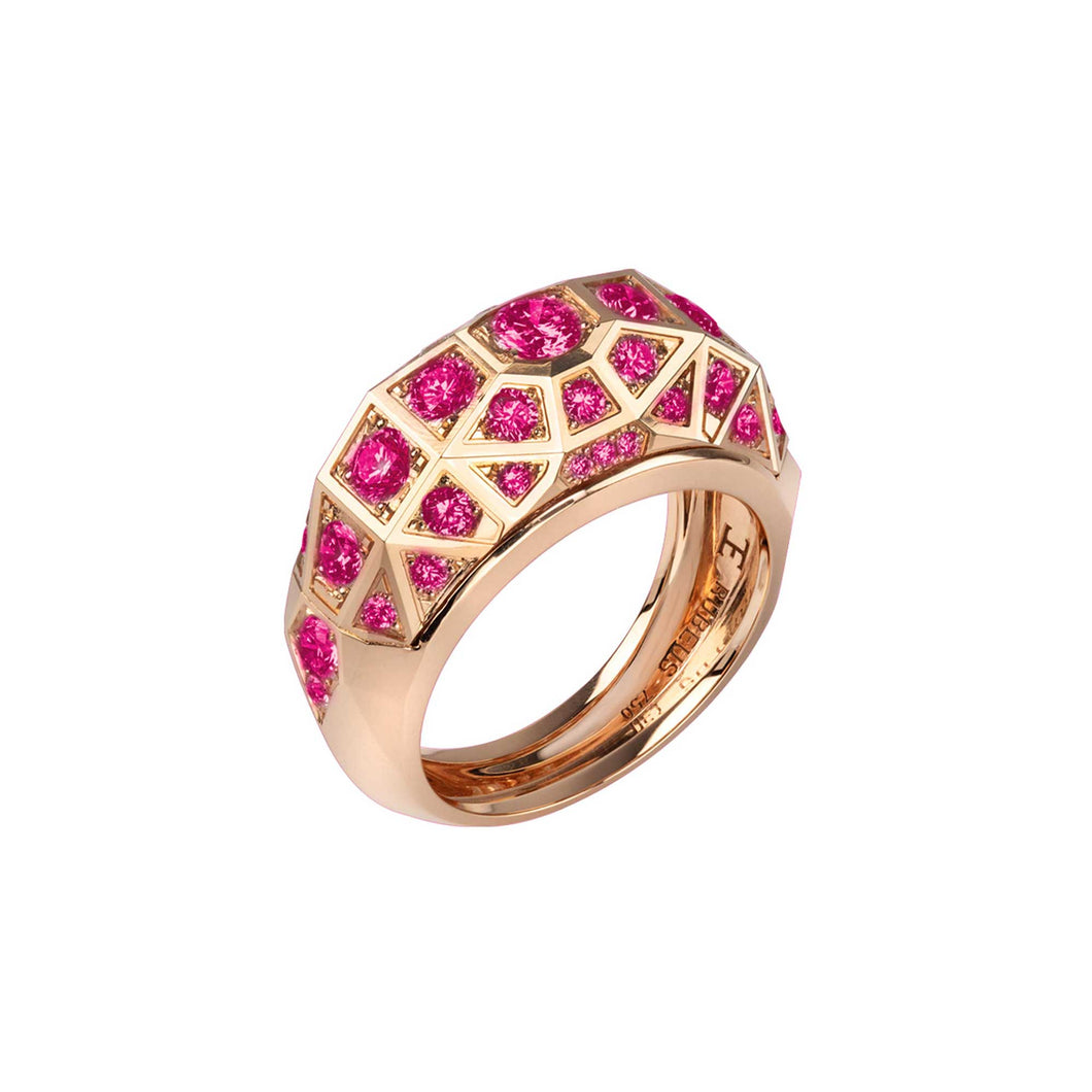 Rose Gold Red Spinels Duomo Ring Full Pave