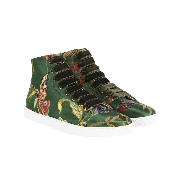 Load image into Gallery viewer, Sneakers In Birds Green Background Lampas Brocade
