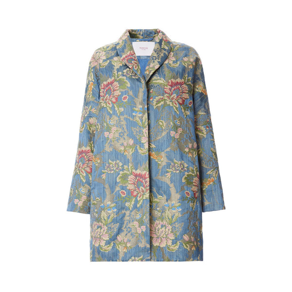 Load image into Gallery viewer, Oversized Coat In Light Blue Lamé Lampas Brocade
