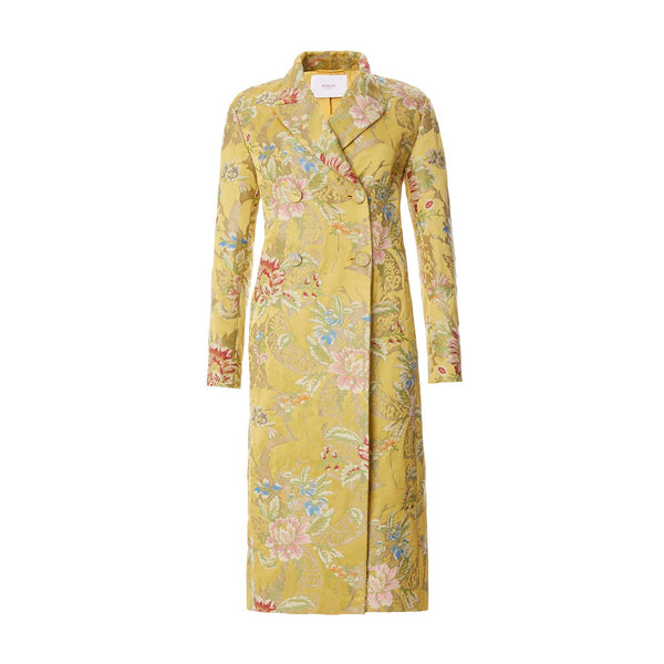 Load image into Gallery viewer, Double Breasted Coat In Gold Lamé Lampas Brocade
